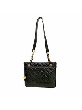 Chanel Chain Tote Bag Quilted Lambskin Black Gold